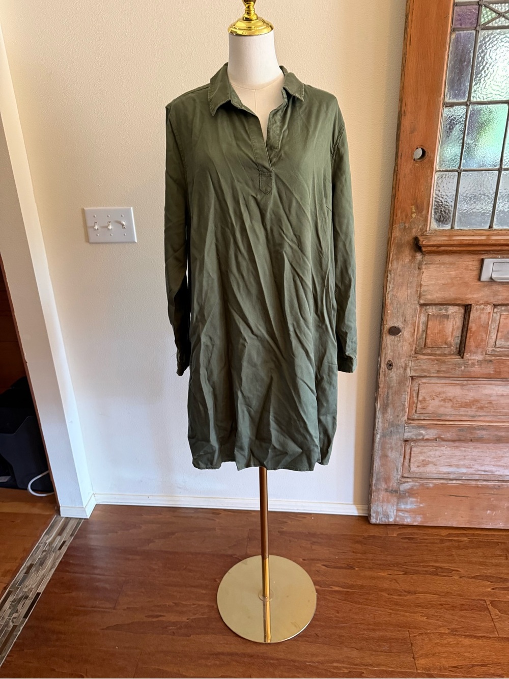 Time and Tru Olive Green Long-Sleeve Shirt Dress